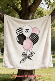 Chanel Pink Black Balloon CC Logo Flannel Throw Blanket IMG_6673